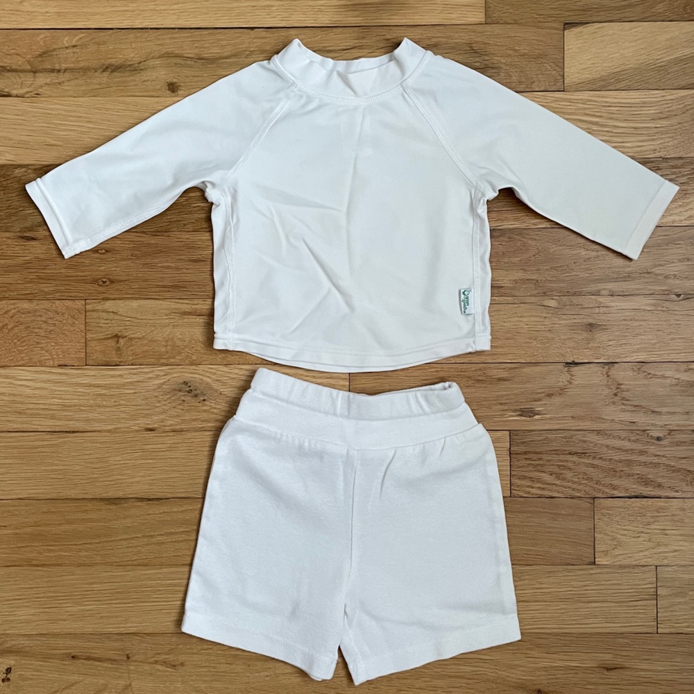 I Play Long Sleeve Rashguard Shirt | White | 6 M | Shorts 6-12 M